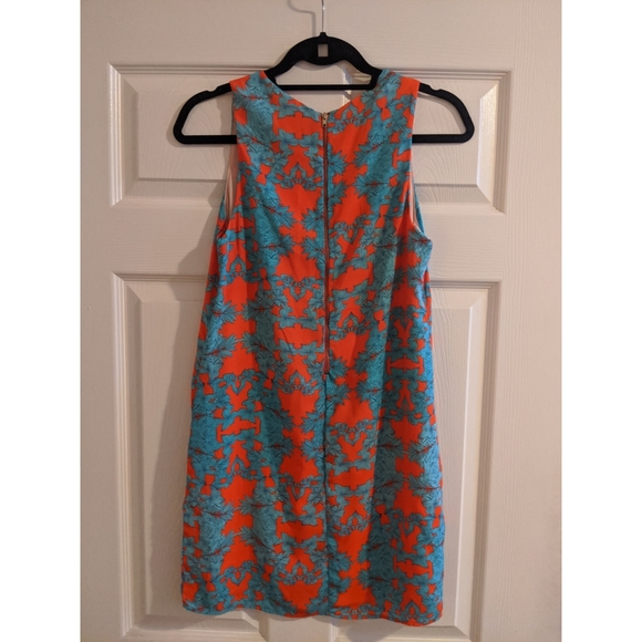 Blue & Orange Floral Rorschach Pattern Dress - Picture 3 of 6